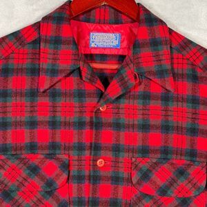 Pendleton Board Shirt Mens S/M‎ Red Plaid Virgin Wool Vintage USA Macduff Tartan